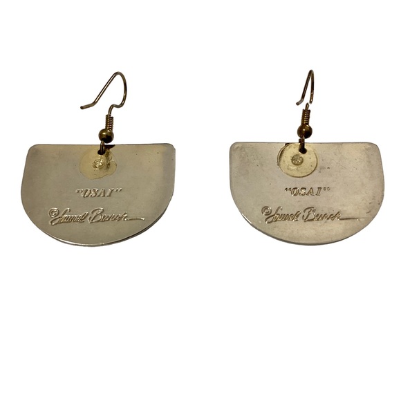 Laurel Burch Gold Tone Red Enamel Aztec Style Dangle Earrings Vintage EUC - Picture 3 of 6